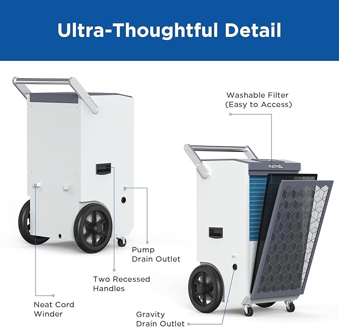 260 Pints Commercial Dehumidifier with Pump and Drain Hose for Basements, Heavy Duty Commercial Grade Dehumidifiers for Large Spaces, Warehouse, Industry Water Damage Unit, Auto Defrost - Image 8