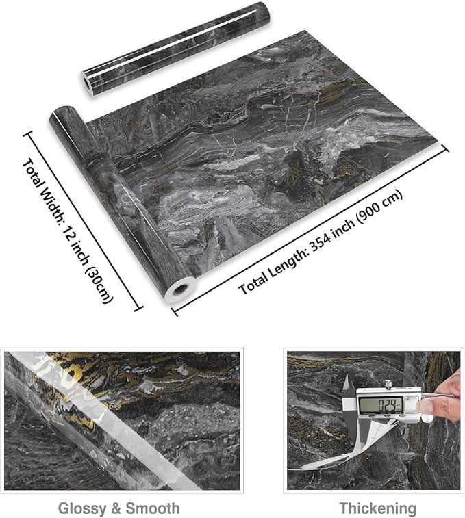 CRE8TIVE Glossy Dark Grey Gold Marble Countertop Contact Paper Peel and Stick Wallpaper Removable Self Adhesive Marble Peel and Stick Countertops Waterproof Kitchen Wallpaper 12"W x 354"L - Image 8