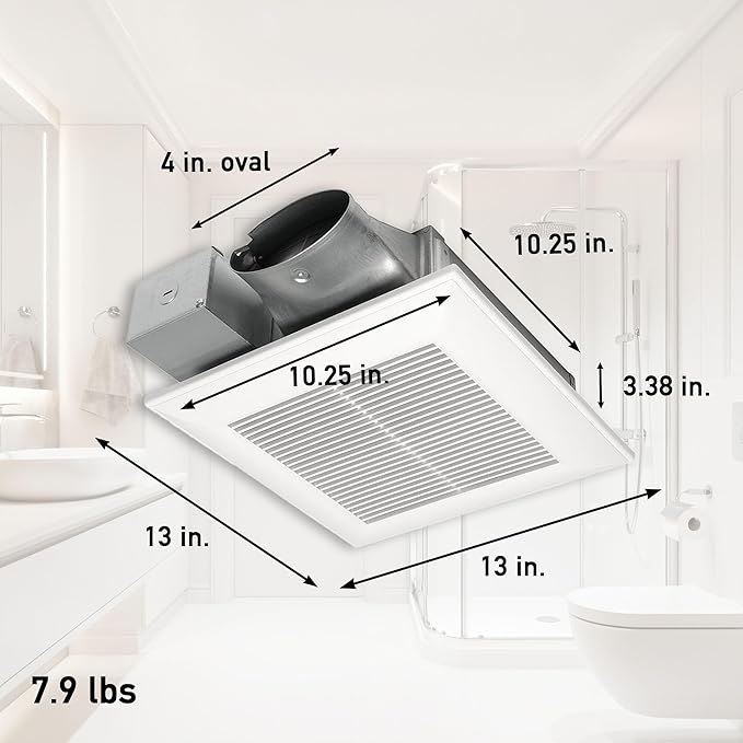 Panasonic WhisperValue Ceiling/Wall Mount Dual Speed Bathroom Exhaust Fan, 30 to 100 CFM, FV-0810VSS1 - Image 2