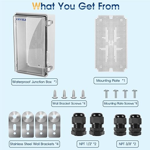 Waterproof Outdoor Project ABS Plastic Junction Box IP67 Weatherproof Dustproof Enclosure with Hinged Cover, Mounting Plate,Wall Brackets for Power Project (Clear,10.2"X6.3"X3.9") - Image 7