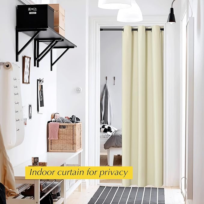 NICETOWN Patio Door Curtain Panel Blackout Drapes 42"x 80" Doorway Curtain, Farmhouse Privacy Door Divider for Living Hallway Nursery Kids Room Dividing Window Dressing, 1 PC, Light Beige - Image 2
