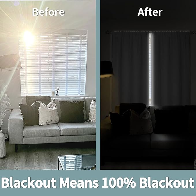 BGment 100% Blackout Curtains for Bedroom with Black Liner, Double Layer Full Room Darkening Thermal Insulated and Noise Reducing Rod Pocket Curtain (55 x 84 Inch, Pure White, 2 Panels) - Image 3