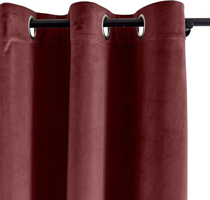 ChadMade Blackout Lined Premium Velvet Curtain Burgundy 50Wx84L Inch (1 Panel), Eyelet Grommet for Livingroom Bedroom Theater Studio, Leon Collection - Image 2