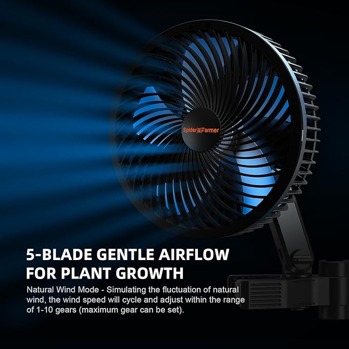 Spider Farmer 2-Pack Grow Tent Clip Fan 6", EC Motor, Custom 10 Dynamic Wind Speeds and 10-Level Oscillation, Weatherproof IP-54, Powerful Airflow but Quiet for Hydroponics Circulation Cooling - Image 5
