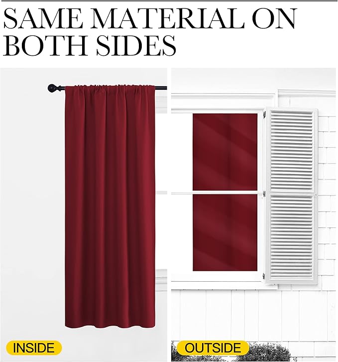 NICETOWN Christmas Burgundy Curtains Blackout Drape Panels - Lights Block Out Window Treatment Short Curtain Sets for Loft and Basement Decoration (Set of 2, 34 by 63-Inch) - Image 6