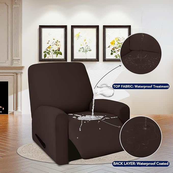 PureFit 100% Dual Waterproof Recliner Cover, Waterproof Couch Cover for Recliner - Stretch Non Slip Fleece Sofa Covers Washable, Leakproof Furniture Protector for Kids, Pets, Dog (Recliner, Chocolate) - Image 3