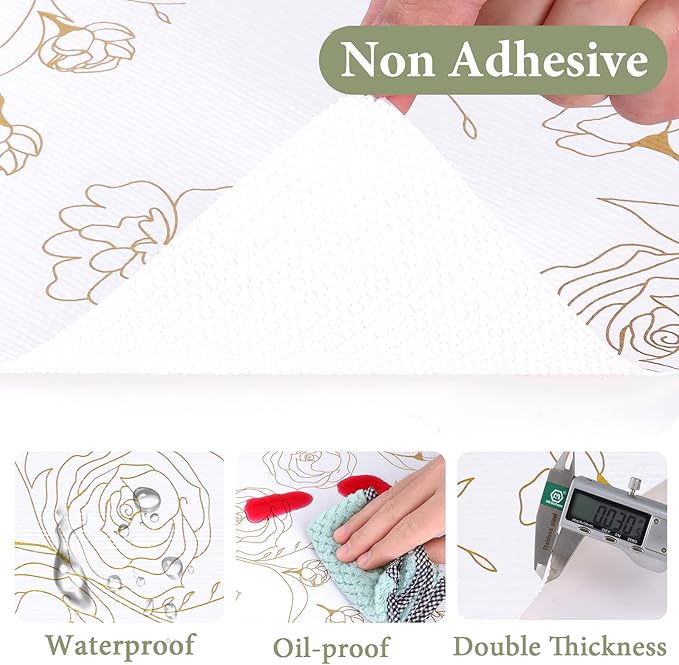 Shelf Liners for Kitchen Cabinets 12in x 10FT Non Adhesive Drawer Liner Gold Floral Thickened Shelf Liner Paper Strong Non-Slip Easy to Clean for Tool Box Refrigerator with Knife and Tape Measure - Image 5