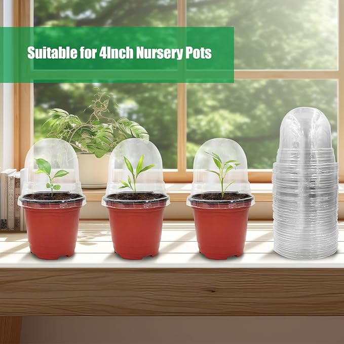 50 Pack Clear Plant Pot Domes, Transparent Seedling Domes Compatible with 4 Inch Seed Starter Pots for Indoor Outdoor Gardening(50Pcs, Clear) - Image 6