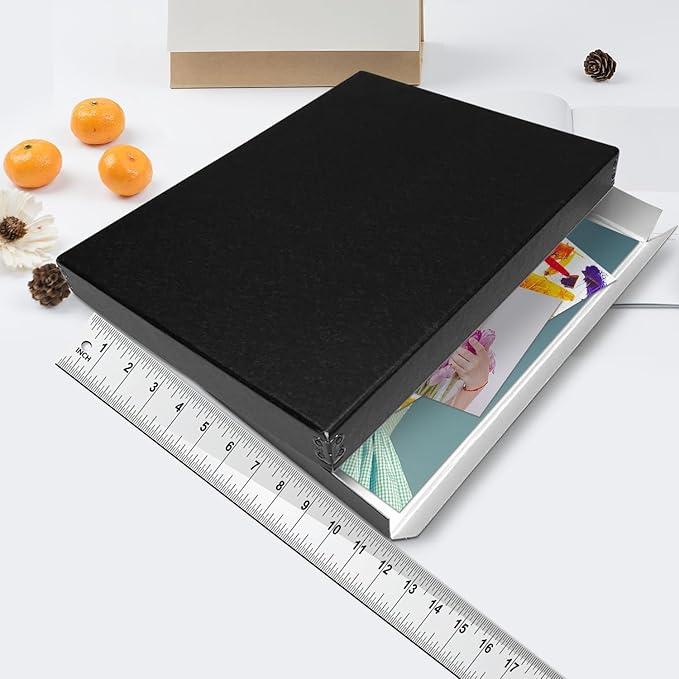 Lineco Museum Archival Storage Box, 11.75x15.25x1.5 in. Drop Front Design. Acid-Free with Metal Edge. Organize Photos, Pictures, Prints, Documents, Crafts, DIY. Black, 1 Pack - Image 4