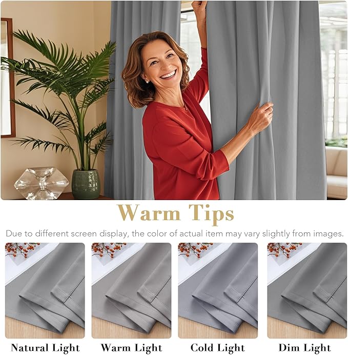 H.VERSAILTEX Blackout Curtains Thermal Insulated Window Treatment Panels Room Darkening Blackout Drapes for Living Room Back Tab/Rod Pocket Bedroom Draperies (2 Panels, Grey, 42 x 63 Inch) - Image 6