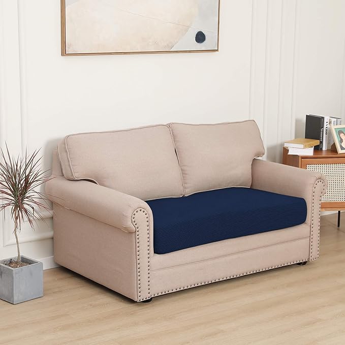 Easy-Going Stretch Loveseat Cushion Cover Sofa Cushion Furniture Protector Sofa Seat Sofa Slipcover Sofa Cover Soft Flexibility with Elastic Bottom(Loveseat Cushion, Navy) - Image 2