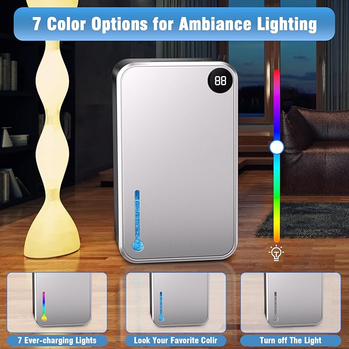 Dehumidifier,Scozza Small Dehumidifiers for Room for Home, Quiet with Auto Shut Off, Dehumidifiers for Bedroom (280 sq. ft), Bathroom, RV, Closet,Bedroom, Basement, 7-color LED light,Grey - Image 7