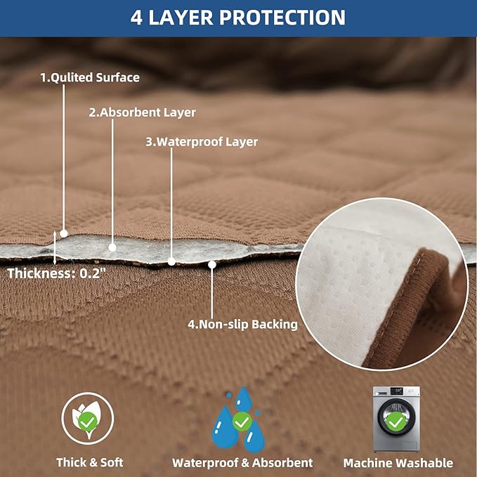 Eismodra Waterproof Recliner Chair Covers for Reclining Couch Slipcovers Seat Cushion,Anti-Slip Sofa Cover for Dogs Pets Furniture Protector Washable,Brown Set (4 Pieces) - Image 4