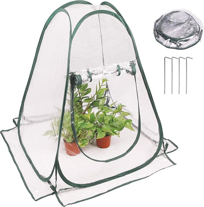 Pop up Greenhouse Cover, Transparent PVC Mini Small Grow Plant House Tent, Gardening Flowerpot Warm Room Backyard Flower Shelter for Indoor Outdoor (27"x27"x31") by Awvlvwa