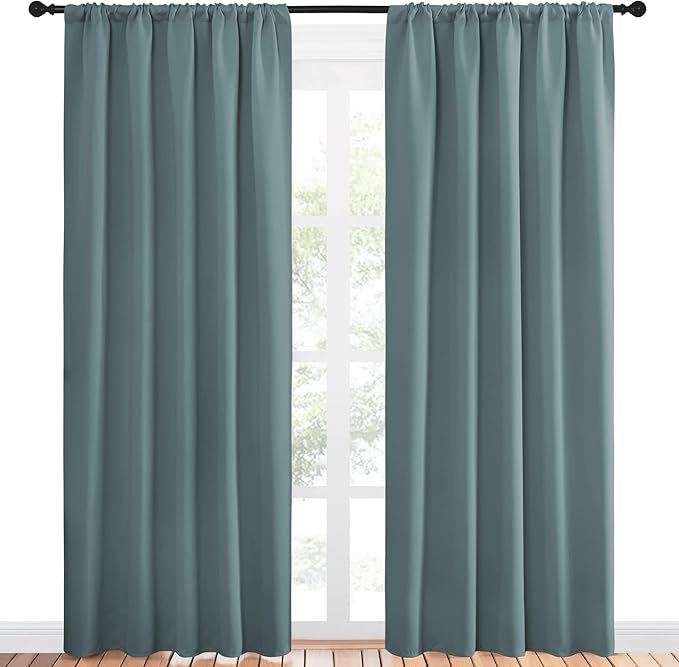 NICETOWN Greyish Blue Blackout Curtains Panels for Window, Thermal Insulated Rod Pocket Blackout Drapes/Draperies for Living Room (2 Panels, W52 x L84 inches) - Image 2