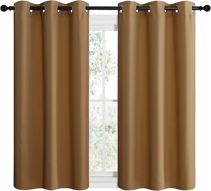 NICETOWN Gold Brown Sleek Blackout Curtains 48 inches Length for Small Windows, Noise Reducing and Block Draft Panels for Door Doorway Laundry Office Luxury Decor Theme (2 Panels, W42 inches Wide) - Image 2