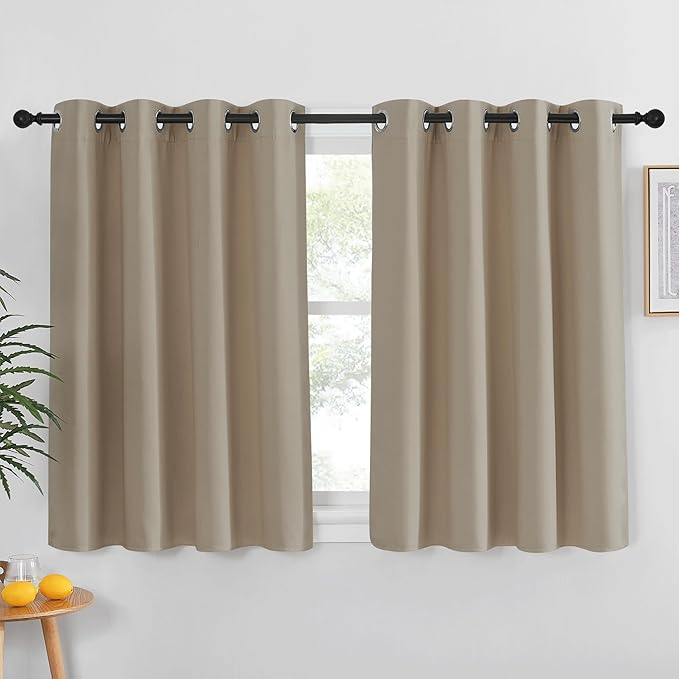 NICETOWN Kitchen Short Blackout Curtain and Drape - Thermal Insulated Solid Grommet Blackout Panel for Patio Bedroom Living Room (Single Panel, 52 inches by 45 inches, Taupe) by NICETOWN