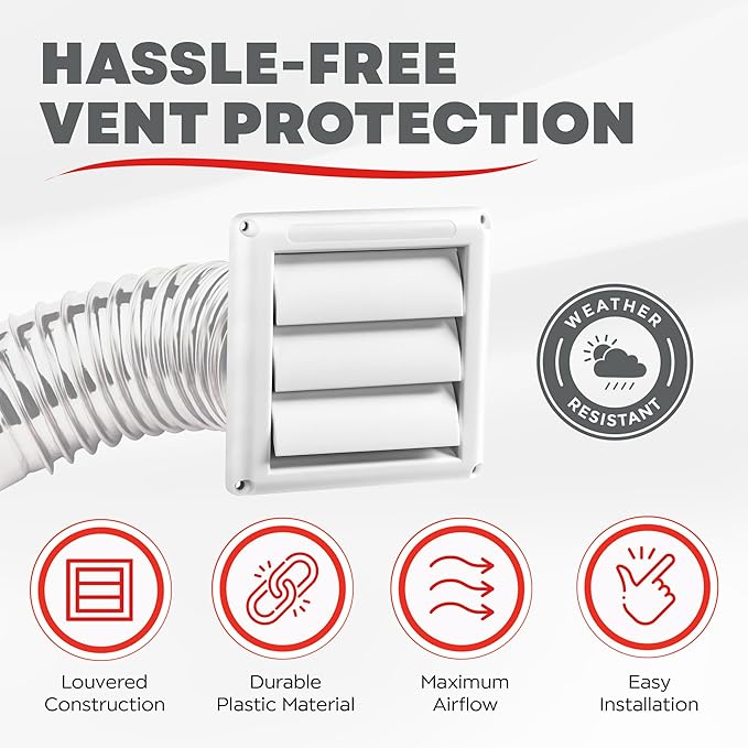 Deflecto Fresh Air Intake Vent Hood with Fixed Louvers for General Venting - Louvered Vent Cover, Weather-Resistant Plastic for Maximum Durability | 4 Inch - White (HSM4W/24) - Image 2
