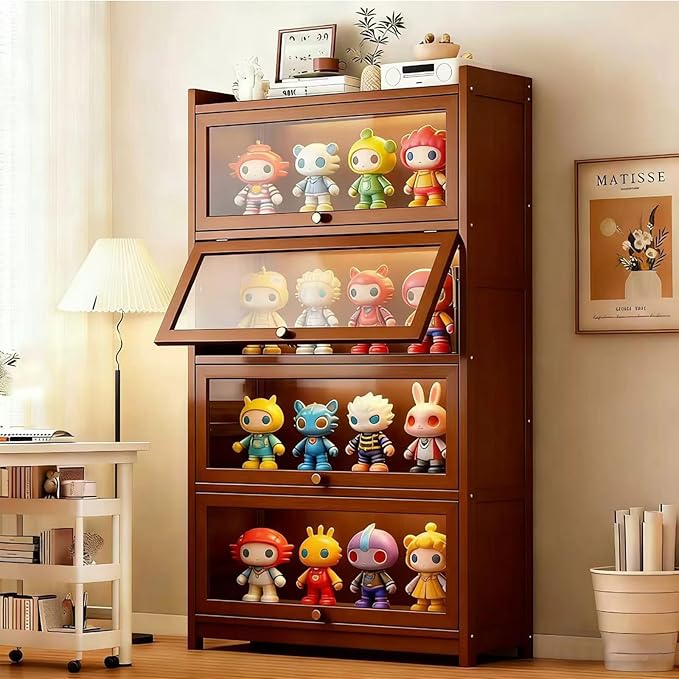 Display Cabinet with Acrylic Glass Doors, Tall Storage Cabinet with Adjustable Shelves, 4 Tier Curio Cabinet&Bookcase for Collectibles, Toys, Books, for Kids Playroom, Bedroom, Study Room by JOIHGA