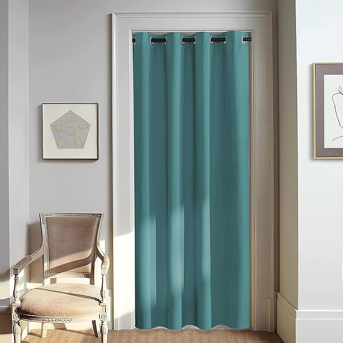 NICETOWN Door Curtain for Closet Doors 80 Inches Long 1 Panel, Blackout Doorway Curtain for Open Closet Bedroom, Room Divider Living Room for Privacy (Sea Teal, 1 Panel, 46W x 80L) by NICETOWN