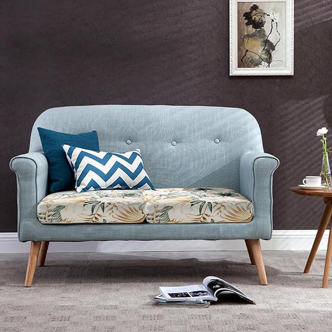 Fuloon Sofa Cushion Covers, Stretch Printed Seat Cushion Cover Couch Seat Slipcovers Washable Furniture Protector for Armchair Loveseat Sofa (Gold, 2 PCS) - Image 2