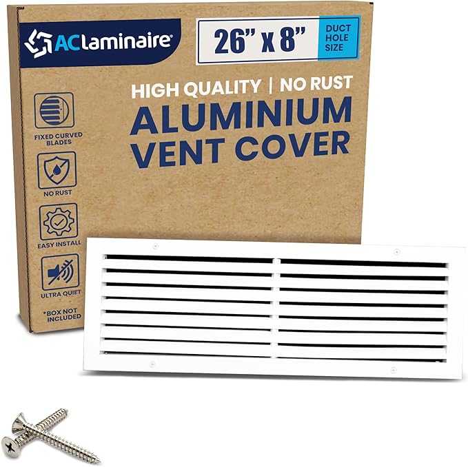 26x8 Inch (Duct Opening) Air Return Vent Cover Decorative – Premium Aluminum AC Vent Cover for Ceiling & Wall, Rustproof Grille, Ideal for Home HVAC Grille, Durable & Easy to Install by ACLAMINAIRE by LAMINAIRE