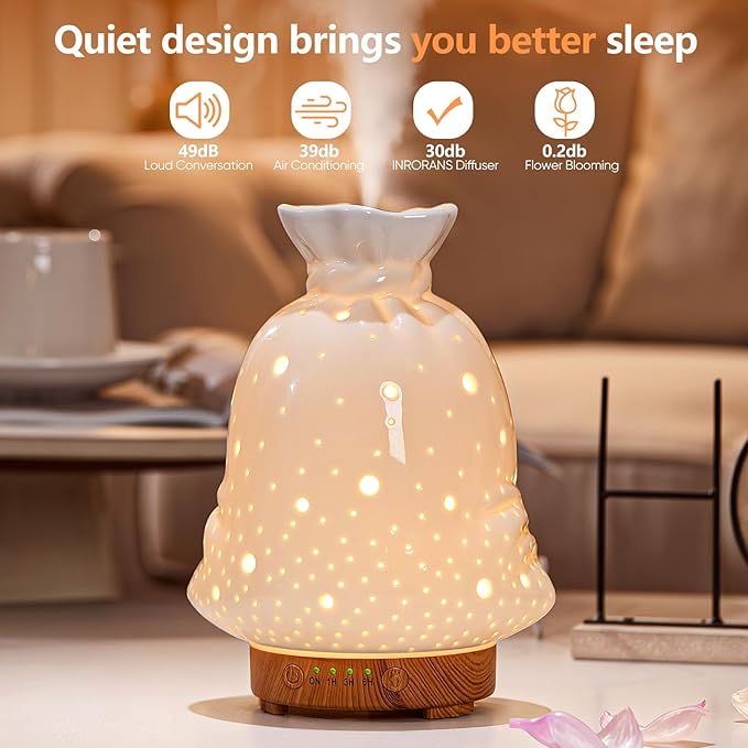 160ML Ceramic Diffuser for Essential Oils Lucky Bag Aromatherapy Diffuser Ultrasonic Cool Mist Humidifier with Intermittent Mist Modes Waterless Auto Off for Room Office - Image 4