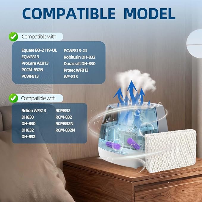 6 Pack WF813 Humidifier Filters Replacement for Equate Eqwf813 Eq-2119-Ul, Relion RCM-832 RCM-832N, ProCare PCCM-832N Cool Mist Humidifier Replacement Filter with 2 Pack Humidifier Tank Cleaners - Image 2