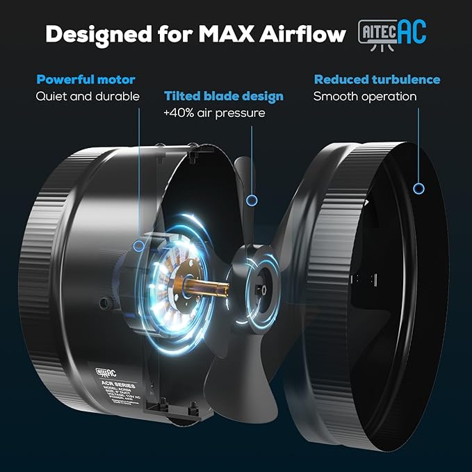 8 Inch Inline Duct Fan with Speed Controller - 420CFM High Airflow, Ultra Quiet 63.5dB for Grow Tents, Hydroponics, Ventilation, Exhaust - Energy Efficient 44W Inline Exhaust Fan - Image 4