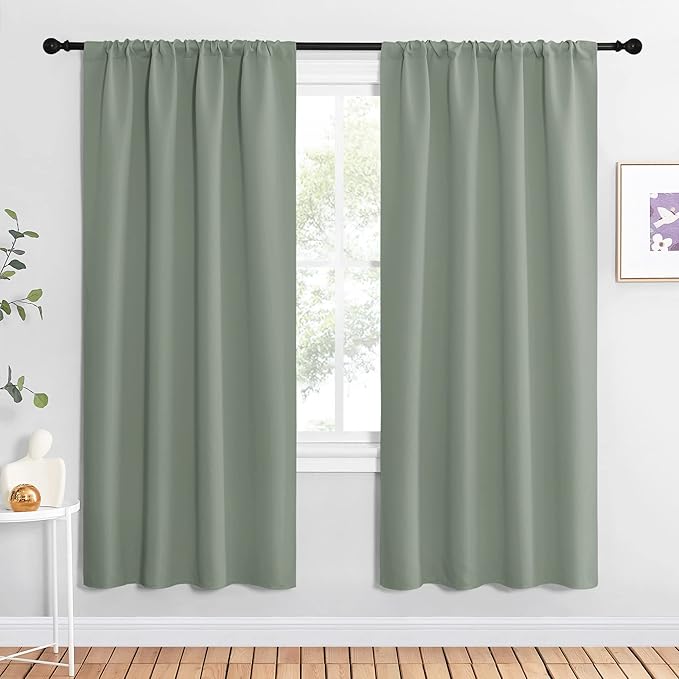NICETOWN Window Curtains Blackout Drapes - Thermal Insulated Solid Rod Pocket Blackout Curtains/Draperies for Living Room (Greyish Green, One Pair, 42 by 72-Inch) by NICETOWN