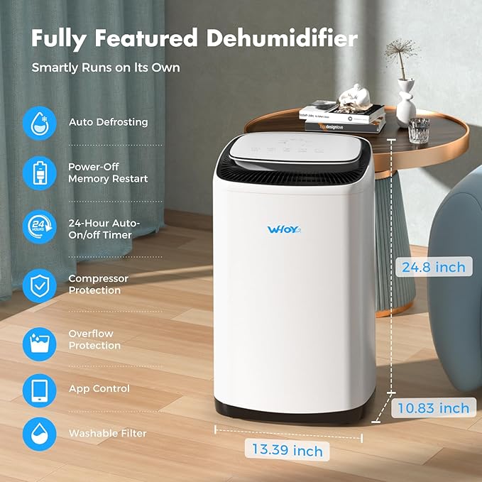 Dehumidifier for Basement 6,000 Sq Ft, 120 Pints Max. Smart Compressor,Intelligent Humidistat, Smart App-Controlled with Darin Hose And App Control for Basement, Bathroom,Living room,Bedroom,Home - Image 3