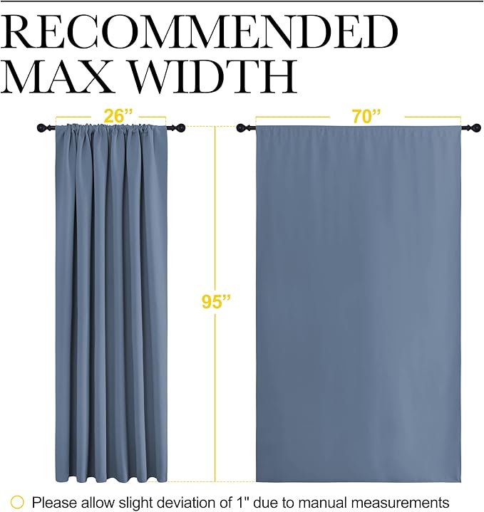 NICETOWN Blackout Curtains Window Draperies - Window Treatment Thermal Insulated Solid Room Darkening Drapes for Bedroom (Stone Blue, Set of 2, 70 by 95 inches Long) - Image 7
