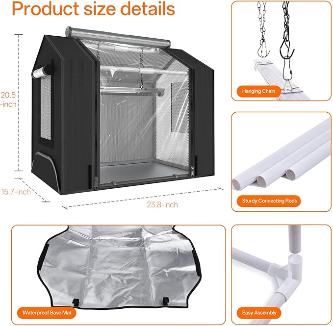 Bstrip Indoor Greenhouse with Grow Light, Mini Grow Tent with Oxford Fabric, Waterproof Base Mat&Ventilation Window for Seed Starting&Plant Growth, 18W Grow Light with Timer, 23.8"x15.7"x20.5" - Image 8