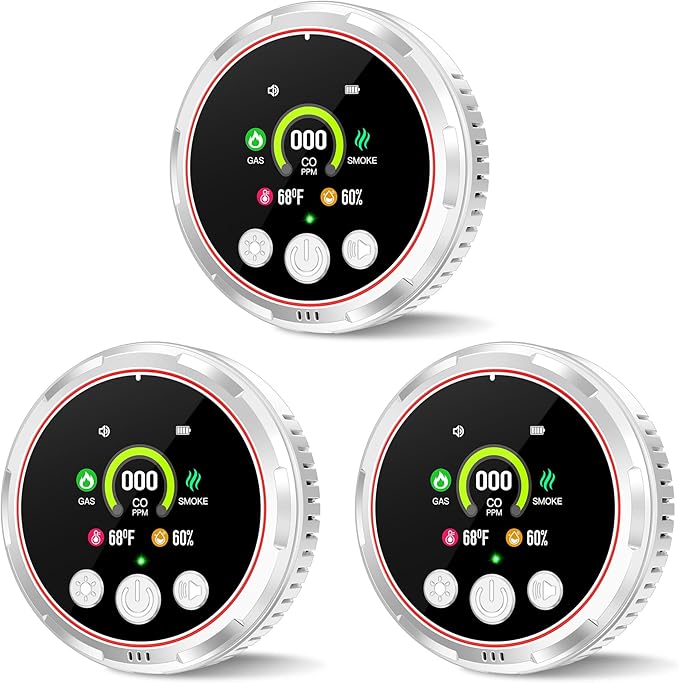 3 Pack Smoke Carbon Monoxide Detectors Plug in, 5in1 Portable Carbon Monoxide Detector & Natural Gas Leak Detector Battery Backup, Real-Time Monitor Smoke, CO Gas Detector Alarm for Home,Travel RV by Doverc