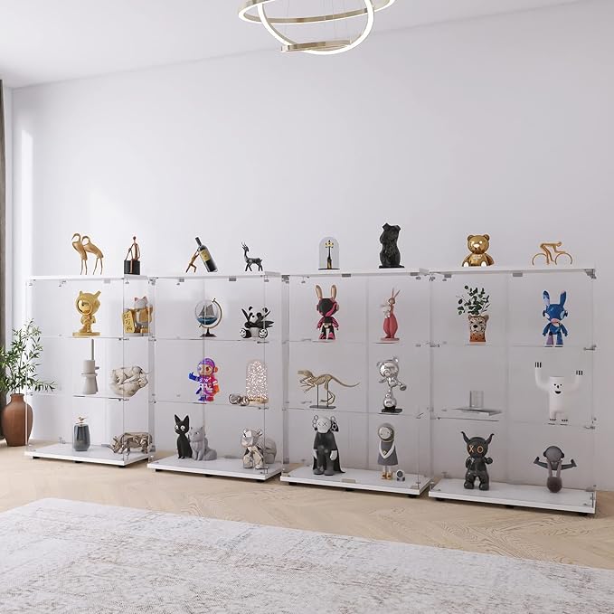 Yoluckea 3 Shelves Glass Display Cabinet with 2 Doors,Floor Standing Clear Glass Curio Cabinet Collection Display Case for Living Room Bedroom 49.49” x 31.77”x 14.37 ”(White) - Image 4