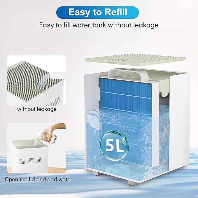 SHARKZILLA Evaporative Humidifiers for Bedroom, 1.3Gallon No Mist Humidifiers for Baby, Top Fill Air Humidifier with Filter, Timer, Quiet - Image 4