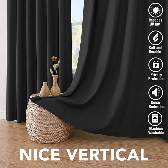 H.VERSAILTEX 100% Blackout Curtains for Bedroom Thermal Insulated Linen Textured Curtains Heat and Full Light Blocking Drapes Living Room Curtains 2 Panel Sets, Black, 52x45 Inch - Image 7