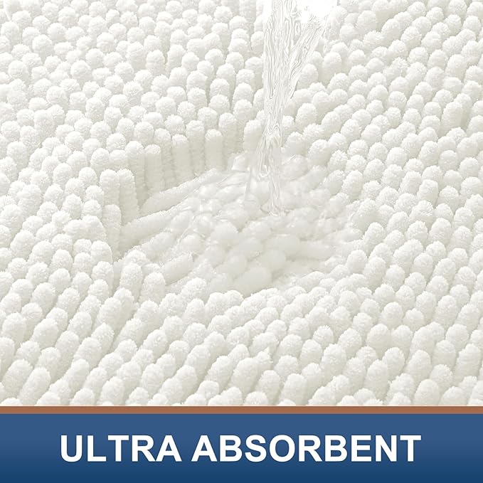 Smiry Luxury Chenille Bathroom Rugs 47x20, Extra Soft and Absorbent Shaggy Bath Mat, Machine Washable, Non-Slip Plush Carpet Runner for Tub, Shower, and Floor, Home Decor Accessories, Ivory - Image 4