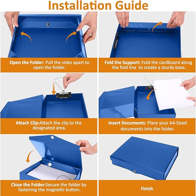 HUA JIE A4 Storage File Boxes Plastic Archives Cases with Clip, PVC File Folder Organizer Document Storage Filing Box for office,32.5×6.5×24 cm, Blue(Pack of 6) - Image 8