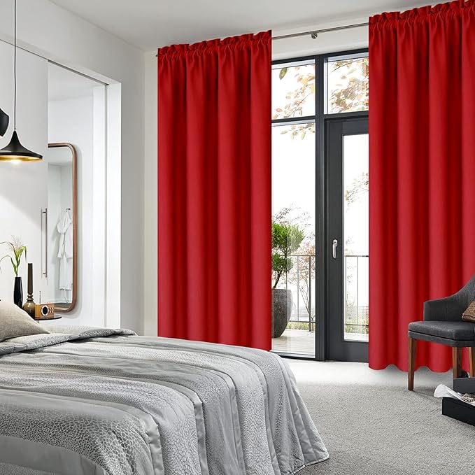 DWCN Red Room Darkening Blackout Curtains - Rod Pocket Thermal Insulated Privacy Energy Saving Window Curtain Drapes 42x 72 inch Length, Set of 2 Bedroom Living Room Curtains - Image 2