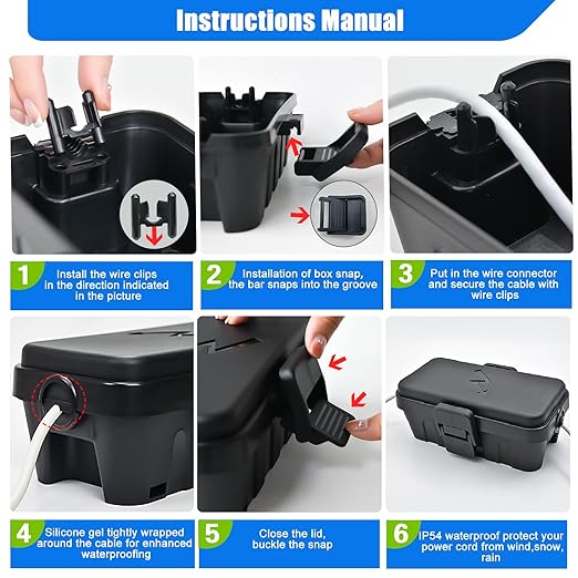 Hrensaw Small Weatherproof Electrical Connection Box(Inner 5.5 x 3 x 2.2inch),Outdoor Electrical Box,Waterproof Extension Cord Covers for Plug, Extension Cables, Holiday Lights,Black - Image 6