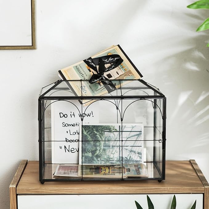 Wedding Card Box with Slot, 10.2'' Large Black Glass Card Boxes for Reception, Clear Decorative Storage Box with Lock for Baby Shower, Birthday Party, Christmas, Bridal Shower - Image 2