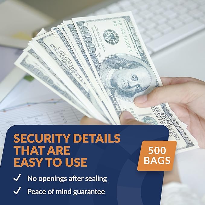 ControlTek SafeLok 12" x 16", White, 500 Bags, Tamper-Evident Deposit Bags, Cash Currency Handling & Valuables, Moisture, Heat, Cold Detection, Tear-off Receipt + Large Barcodes 585094 - Image 4