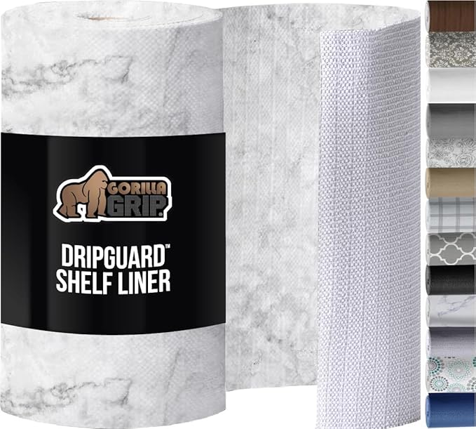 GORILLA GRIP DripGuard Shelf Liner, Non-Adhesive Drawer and Kitchen Cabinet Protector, Strong Grip Slip Resistant Underside, Smooth Surface Liners for Cabinets, Bathroom Closets, 17.5x120 Inch, Marble by GorillaGrip