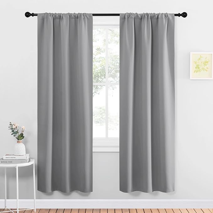 NICETOWN Sidelight Curtains for Front Door - Home Decoration Thermal Insulated Rod Pocket Blackout Blinds & Drapes for Small Windows (Silver Grey, 2 Panels, W34 x L72 -Inch) by NICETOWN