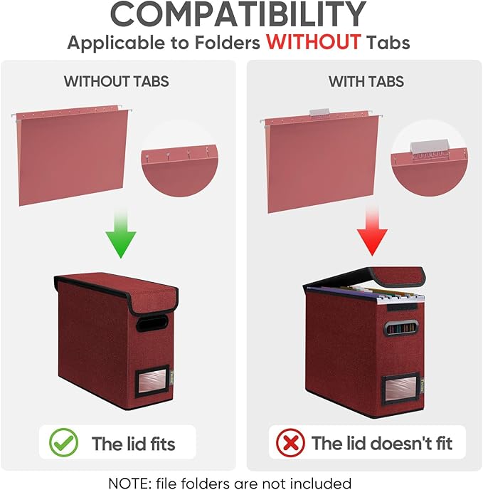 BALEINE File Organizer Box with Lid, Collapsible File Folder Organizer with Plastic Slide, Hanging File Folder Box for Office Document Storage (1 Pack, Red, S) - Image 3