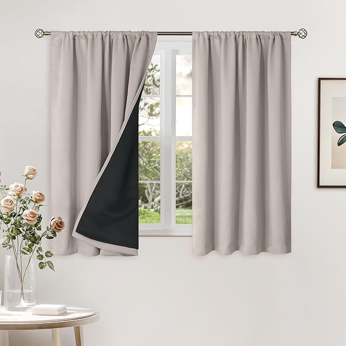 BGment Blackout Curtains for Small Window, Thermal Insulated Full Room Darkening Soundproof Rod Pocket Curtains for Bedroom 54 Inch Length 2 Panels Set, Each Short Panel 52 Inch Wide, Cashmere by BGment