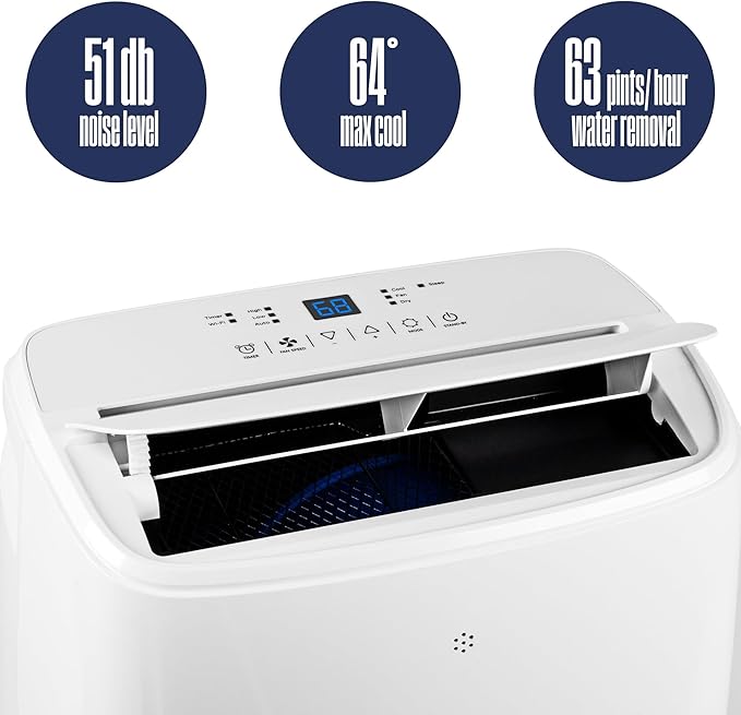 Westinghouse 12,000 BTU Air Conditioner Portable For Rooms Up To 550 Square Feet, Portable AC with Home Dehumidifier, Smart App, 3-Speed Fan, Programmable Timer, Remote Control, Window Kit,White - Image 9