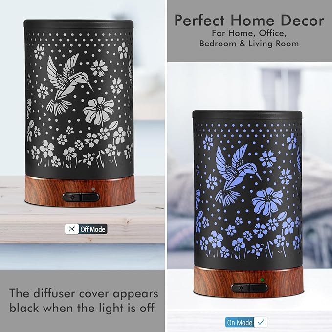 Essential Oil Diffuser Aromatherapy Diffuser - Metal Aroma Diffuser for Home 150ml Ultrasonic Cool Mist Diffuser with 7 Colors Light Auto Shut-Off Protection for Home Office Decor & Gift(Hummingbird) - Image 2