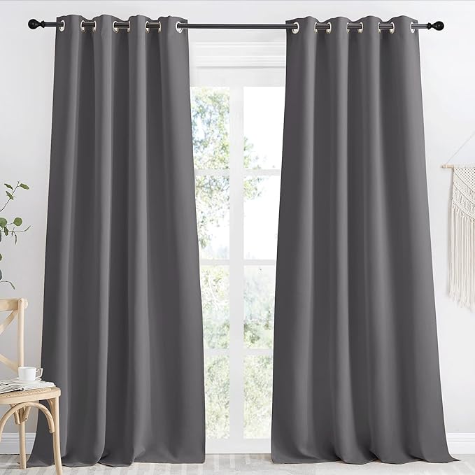 NICETOWN Grey Blackout Curtain 110 inch Long, W55 x L110, 1 Panel, Thermal Insulated Window Treatment with Grommet Room Darkening Thermal Insulated Panel for Bedroom/Living Room by NICETOWN